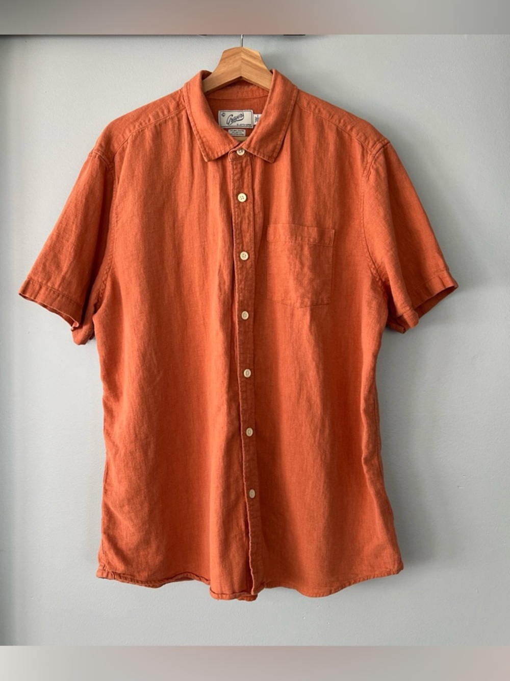 Grayers Orange Short-Sleeve Hemp/Linen-Blend Button Down Shirt